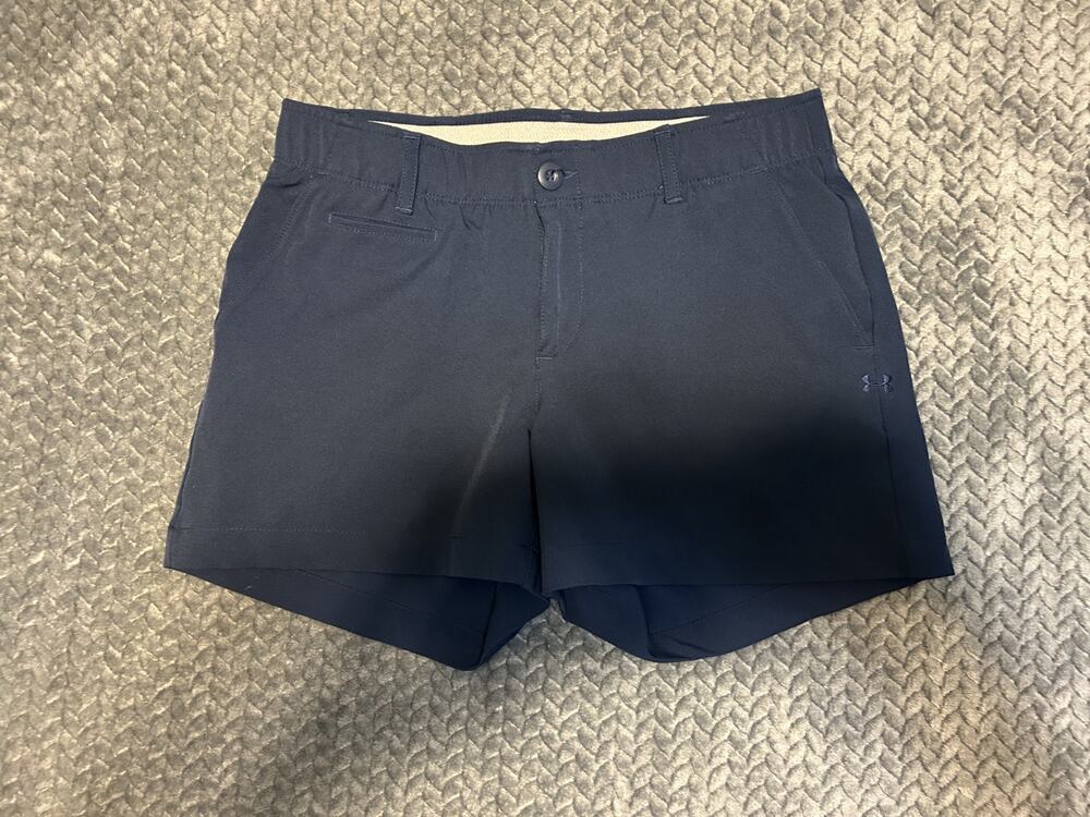 Under Armour UA Drive HeatGear Golf Shorts Womens 4 Navy Blue Fitted Activewear